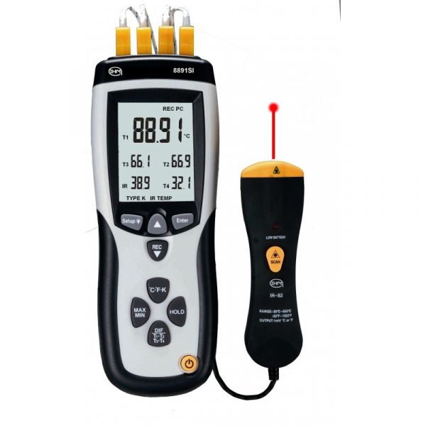 Thermomètre type K 4 canaux + 1 canal infrarouge - Data logger - 4 sondes type K filaires
